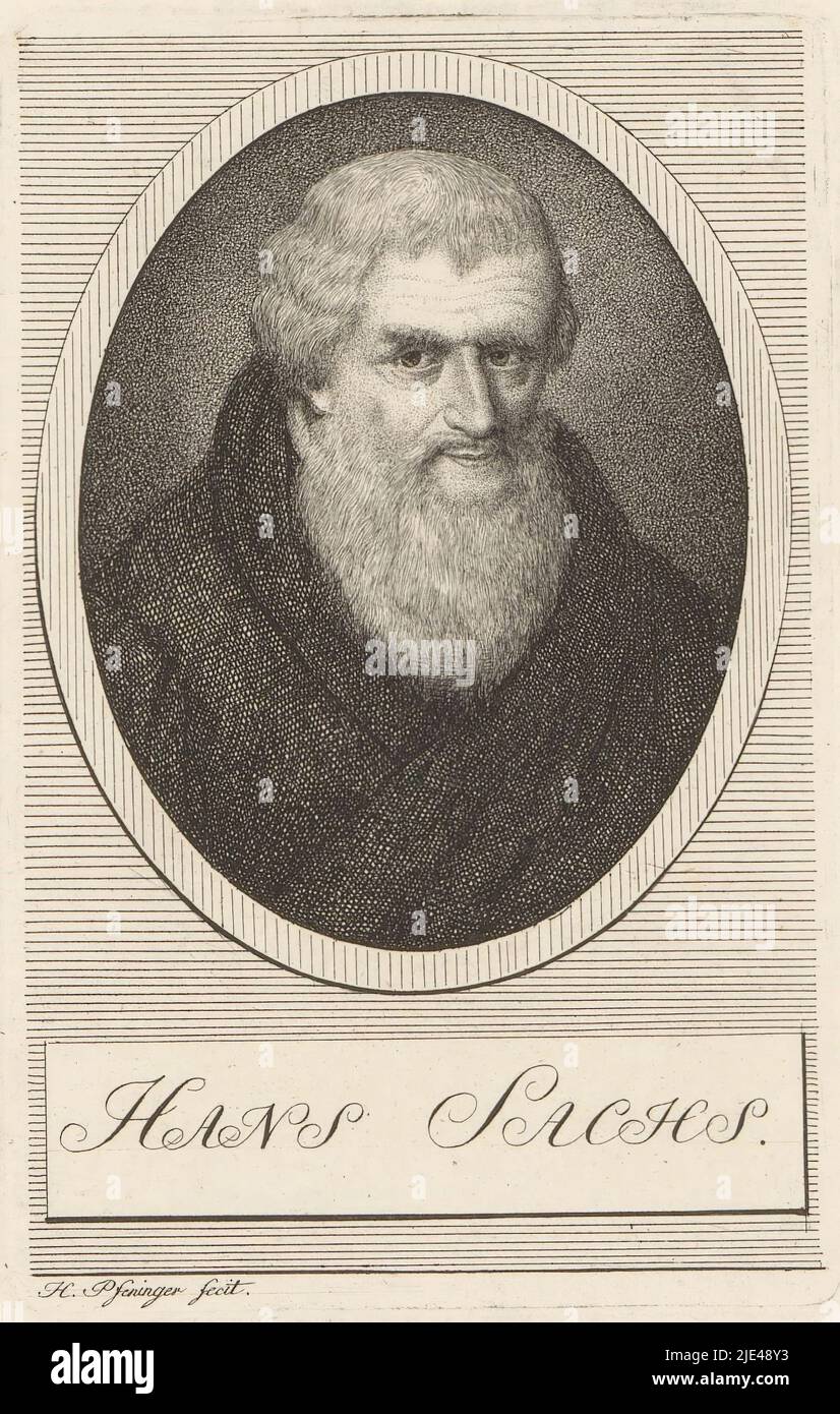 Portrait of Hans Sachs, Heinrich Pfenninger, 1759 - 1815, print maker: Heinrich Pfenninger, (mentioned on object), 1759 - 1815, paper, etching, h 125 mm - w 81 mm Stock Photo