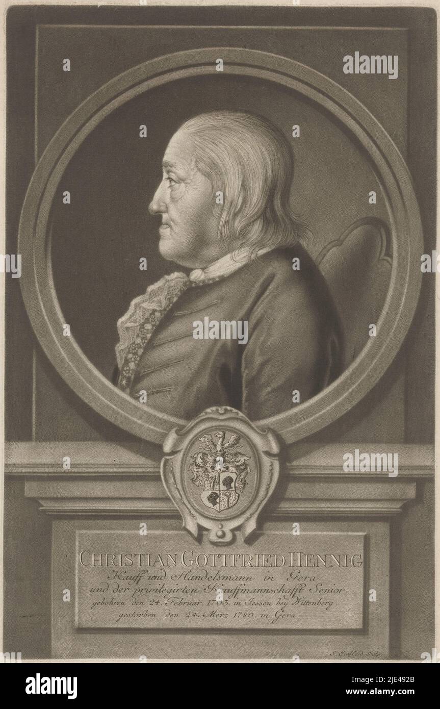 Portrait of Christian Gottfried Hennig, Johann Elias Haid, 1780 - 1809, print maker: Johann Elias Haid, (mentioned on object), 1780 - 1809, paper, h 229 mm × w 217 mm Stock Photo