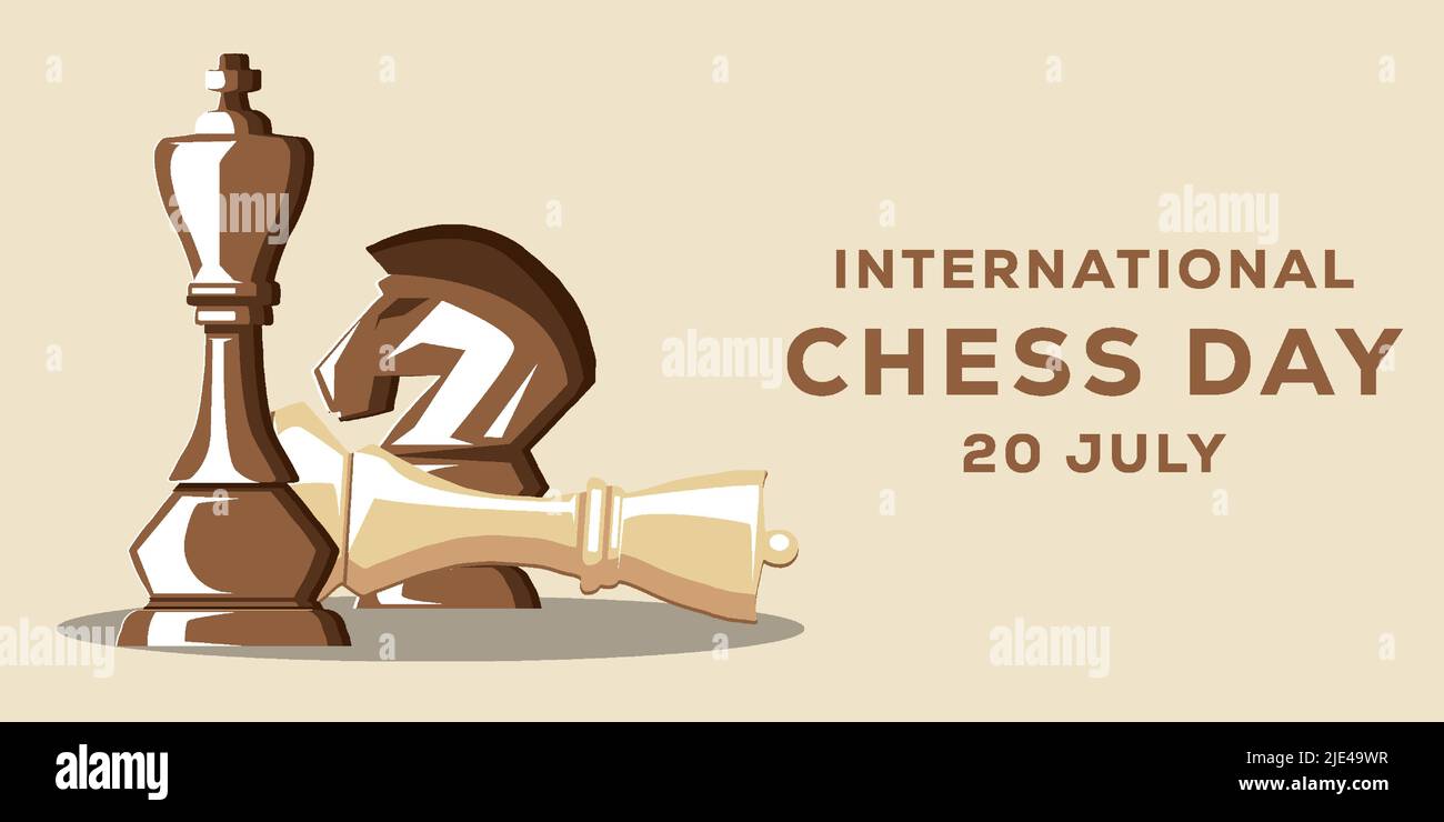 chess day flat background illustration with chess pieces king, queen, and knight Stock Vector