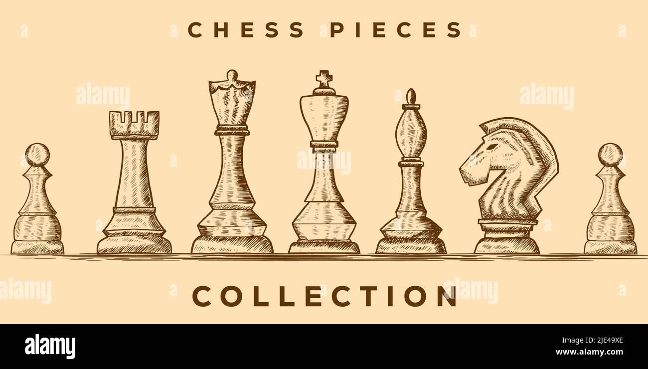 hand drawn chess pieces collection illustration Stock Vector