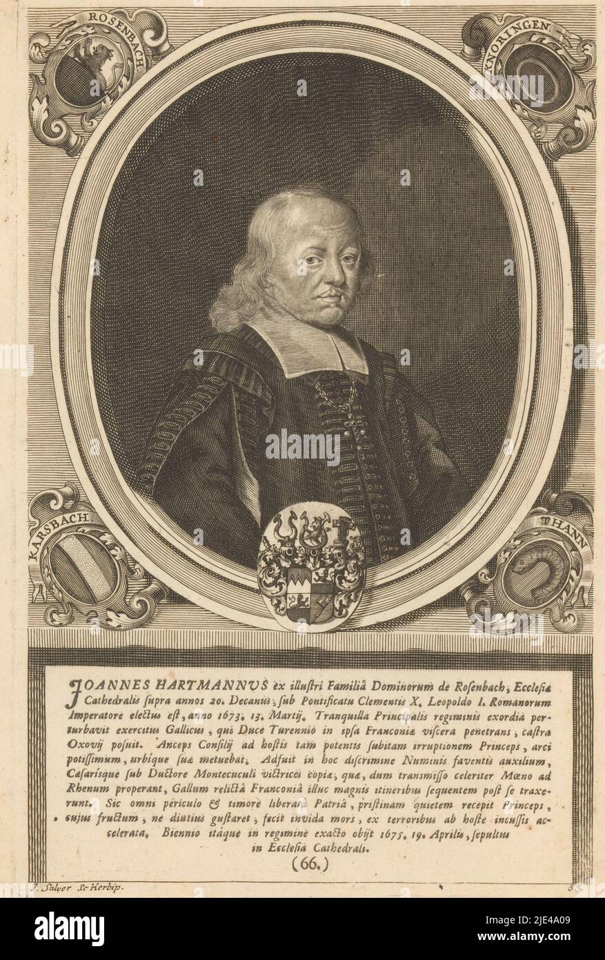 Portrait of Johann Hartmann von Rosenbach, Johann Salver (I), 1713, print maker: Johann Salver (I), (mentioned on object), 1713, paper, engraving, letterpress printing, h 260 mm × w 170 mm Stock Photo