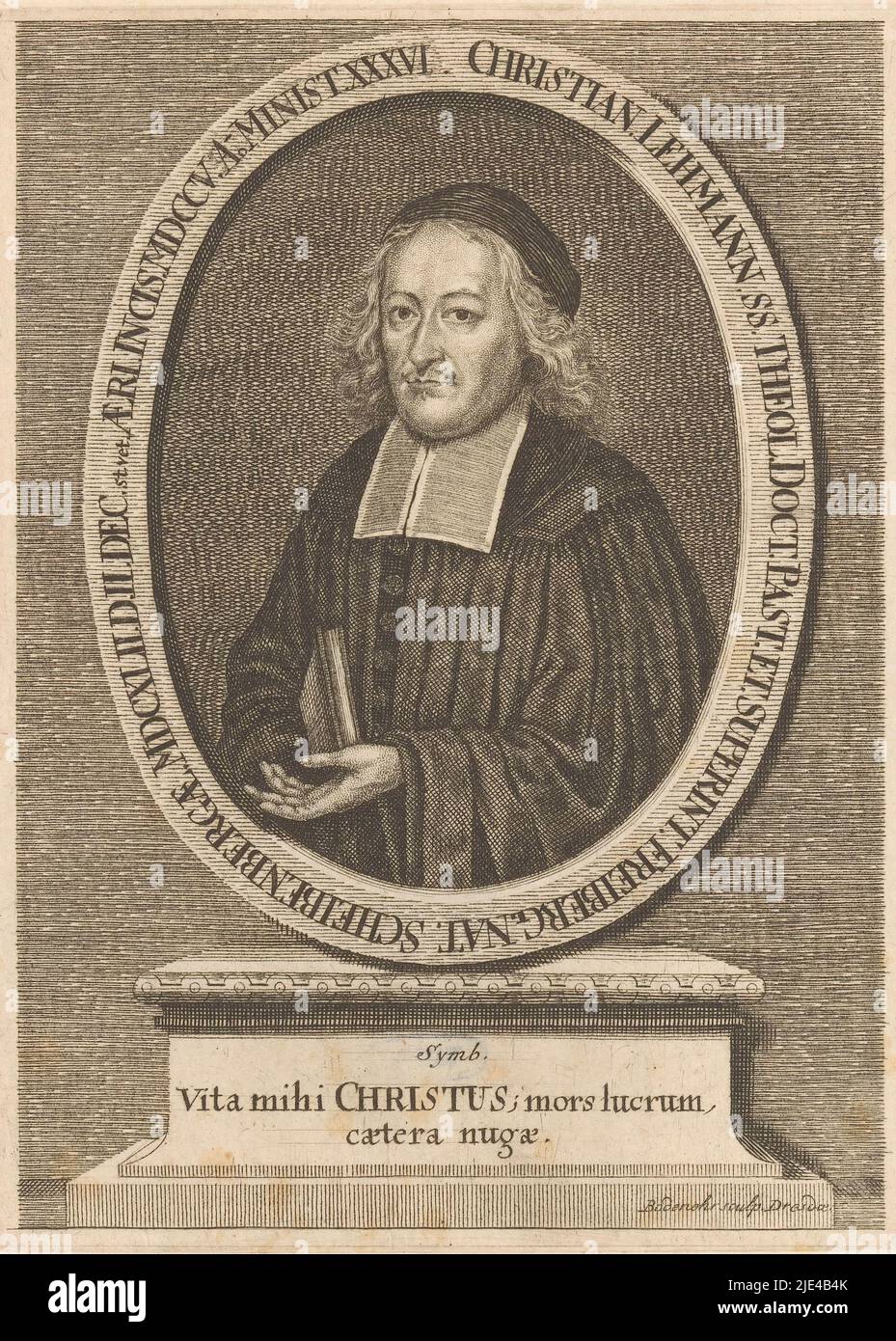 Portrait of Christian Lehmann, Moritz Bodenehr, 1705, print maker: Moritz Bodenehr, (mentioned on object), Dresden, 1705, paper, engraving, h 190 mm - w 139 mm Stock Photo