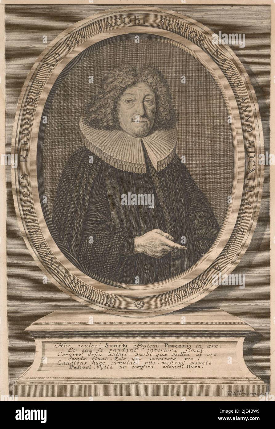 Portrait of Johann Ulrich Riedner, Hieronymus Böllmann, 1708, print maker: Hieronymus Böllmann, (mentioned on object), Neurenberg, 1708, paper, engraving, h 321 mm × w 225 mm Stock Photo