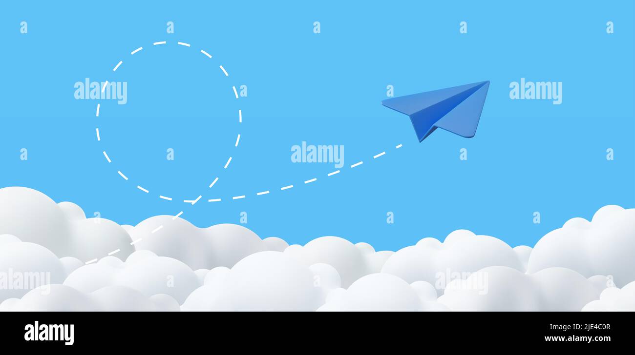 3d paper airplane with clouds Stock Vector