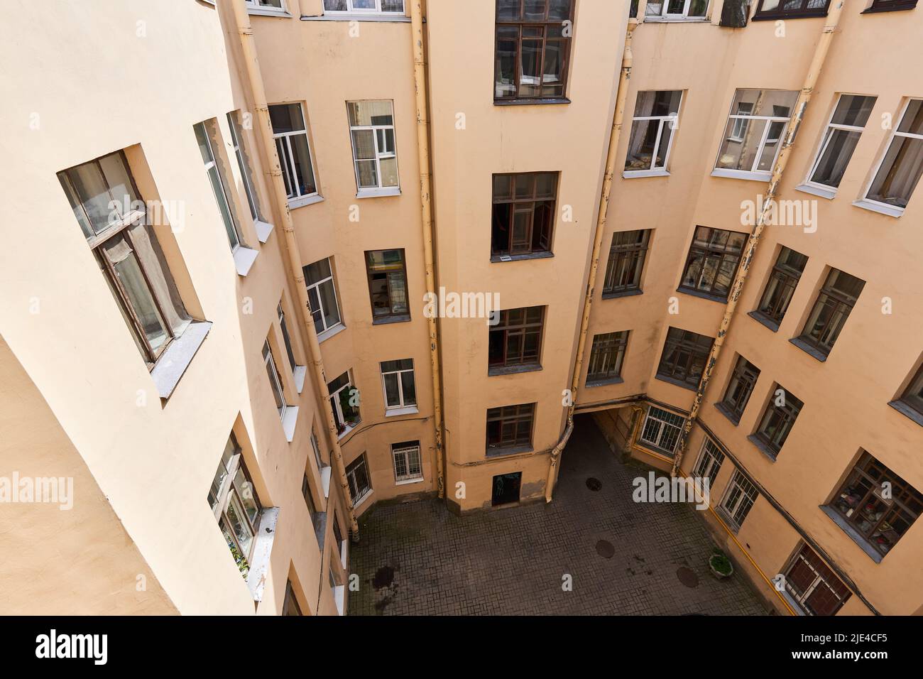 Photograph of sky inside courtyard of well Stock Photo