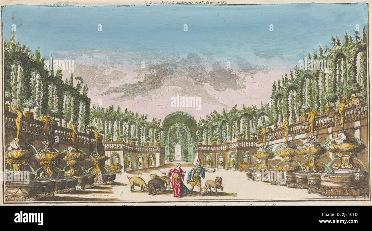 View of the garden of Circe, Jacques Gabriel Huquier, 1735 - 1805, publisher: Jacques Gabriel Huquier, (mentioned on object), print maker: anonymous, publisher: Paris, print maker: France, 1735 - 1805, paper, etching, brush, h 282 mm × w 468 mm Stock Photo