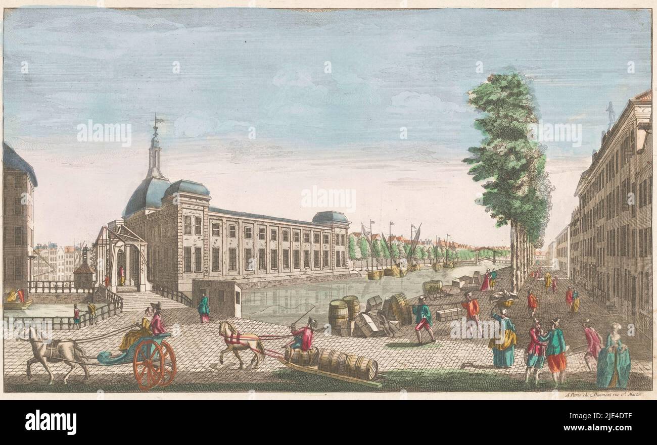 View of the Stock Exchange in Rotterdam, Jean-François Daumont, 1745 - 1775, On the left the Gapers Bridge over the Blaak. Numbered in the title: 47., publisher: Jean-François Daumont, (mentioned on object), print maker: anonymous, publisher: Paris, print maker: France, 1745 - 1775, paper, etching, brush, h 268 mm × w 412 mm Stock Photo