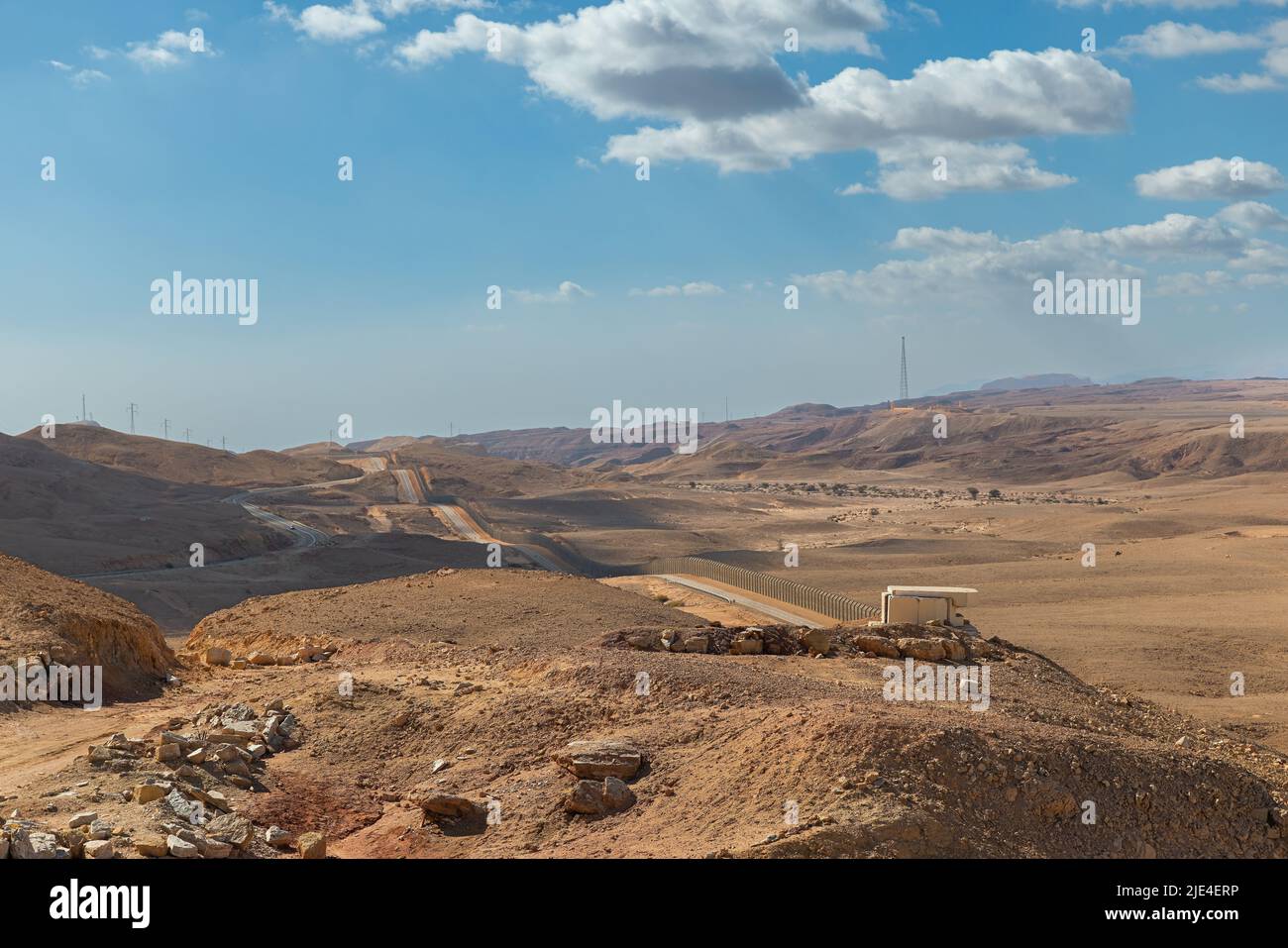 Beautiful road in the Arava desert Israel on the border with Egypt Stock Photo