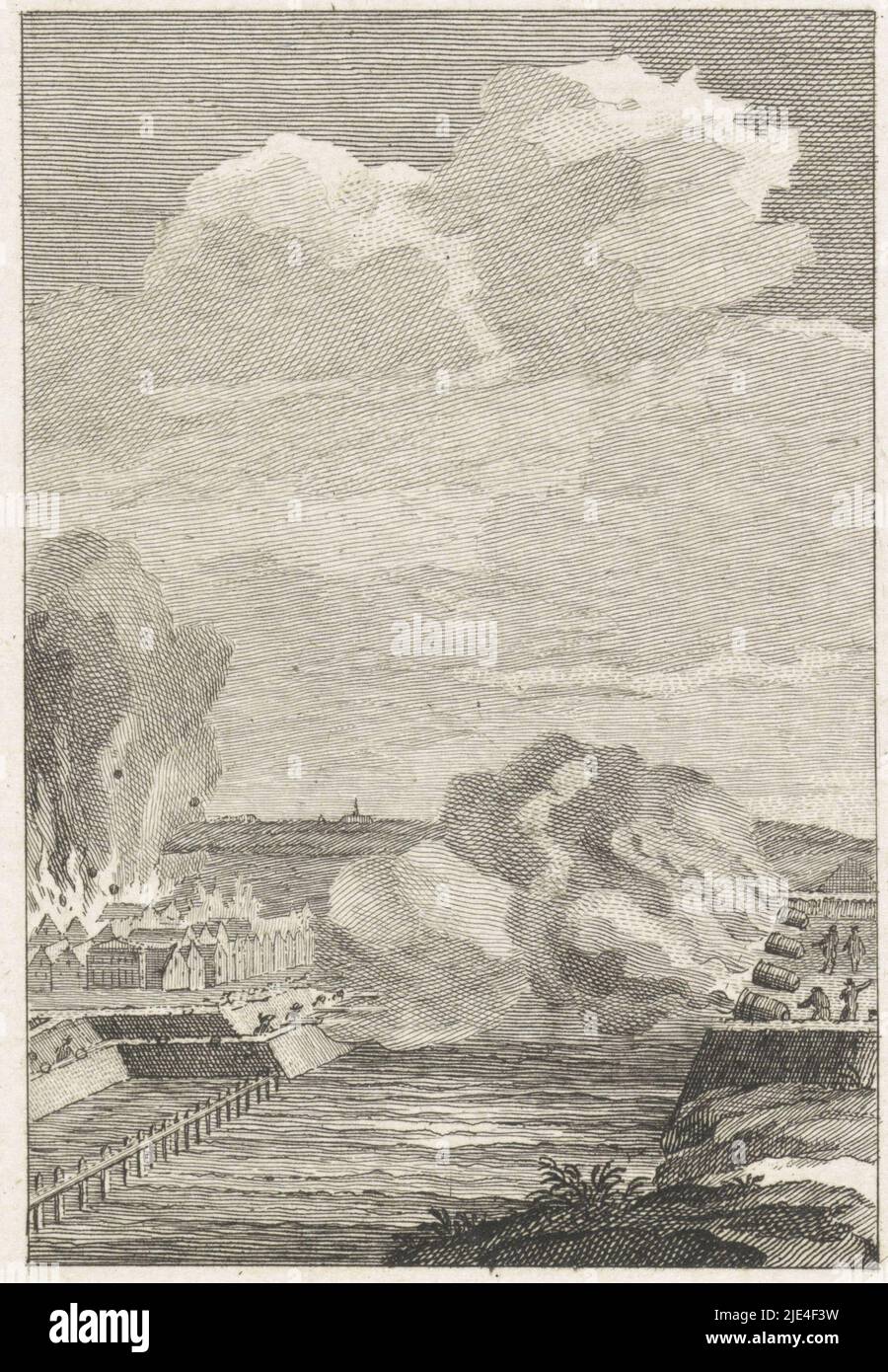 Bombardment of Venlo, 1793, Cornelis Bogerts, after Jacobus Buys, 1793 - 1795, Bombardment of Venlo by the French army, 17-20 February 1793. With handwritten inscription., print maker: Cornelis Bogerts, intermediary draughtsman: Jacobus Buys, Northern Netherlands, 1793 - 1795, paper, etching, engraving, h 164 mm × w 115 mm Stock Photo