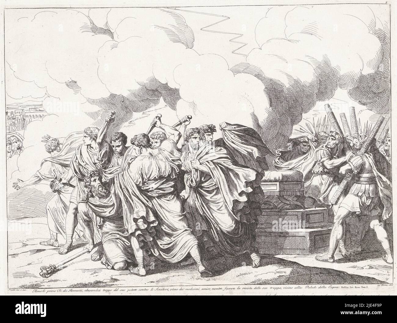 Death of Romulus, Bartolomeo Pinelli, 1818, King Romulus is killed by