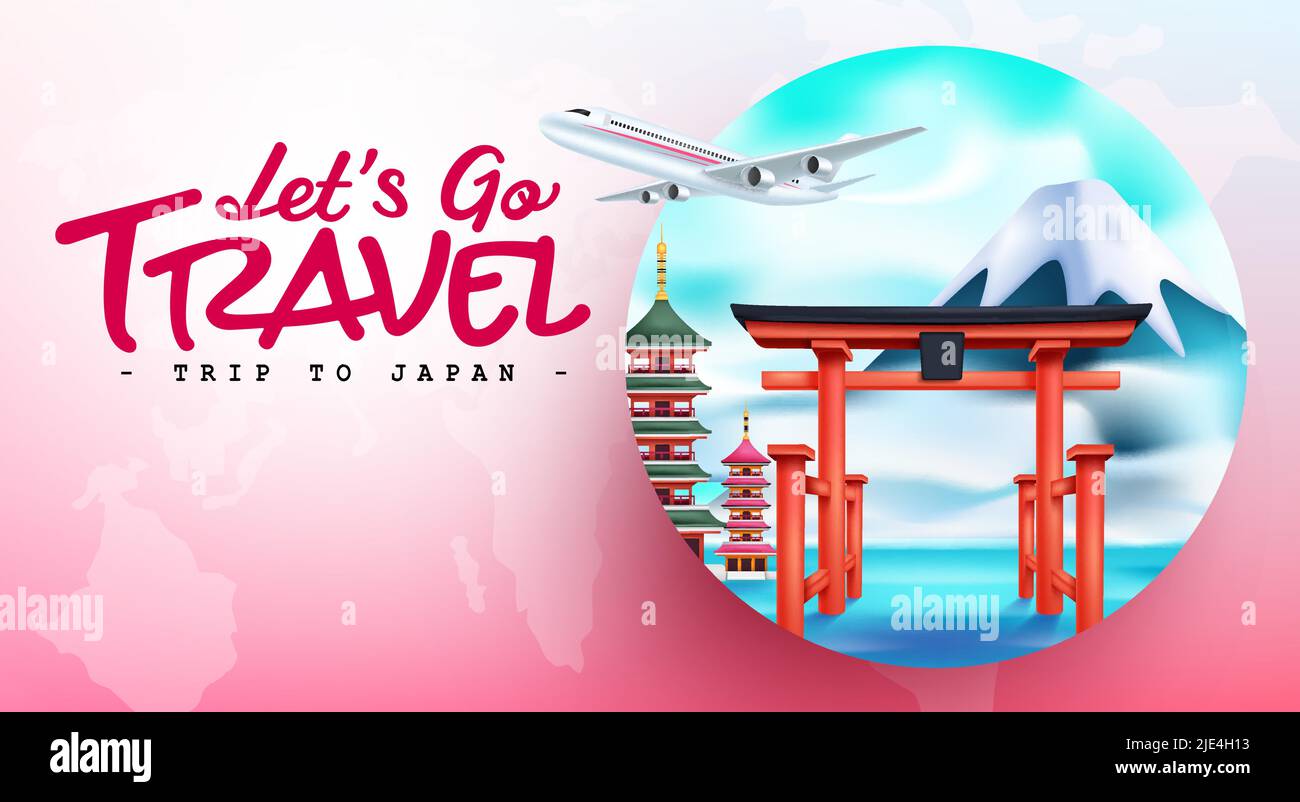 Travel japan vector design. Let's go travel to japan text with country