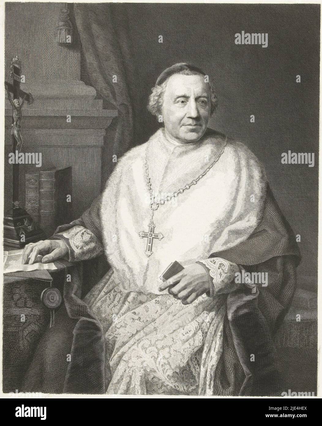 Portrait of Gerardus Petrus Wilmer, Bishop of Haarlem, Petrus Johannes Arendzen, after Johannes Antonius Canta, 1869, print maker: Petrus Johannes Arendzen, (mentioned on object), Johannes Antonius Canta, Netherlands, 1869, paper, etching, engraving, h 437 mm × w 318 mm Stock Photo