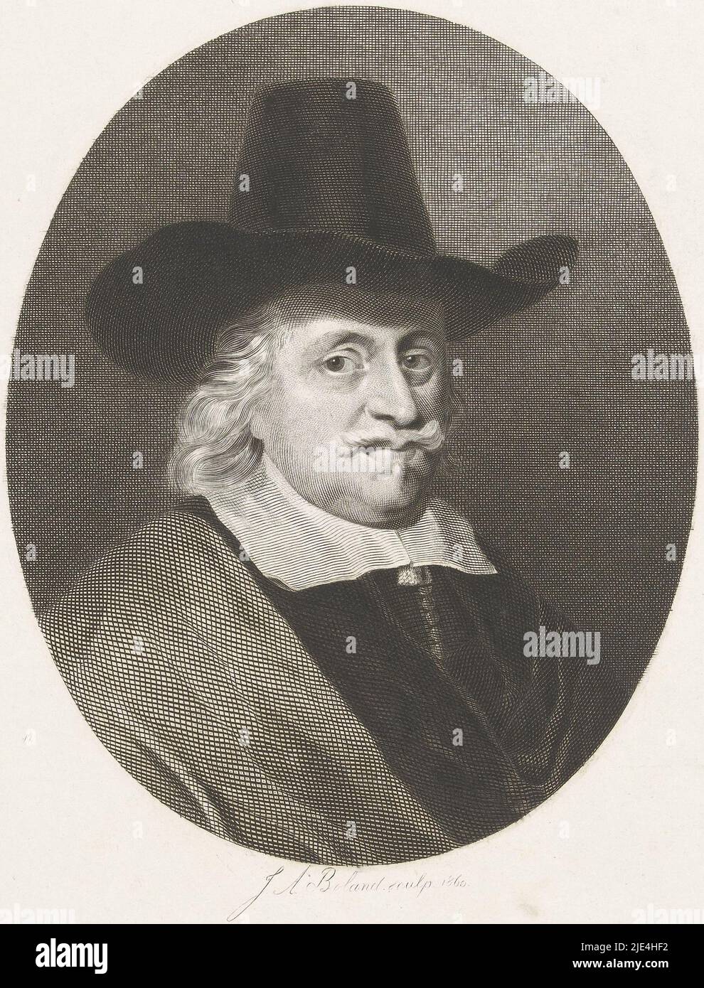 Portrait of a gentleman with hat, Johannes Arnoldus Boland, after anonymous, 1860, print maker: Johannes Arnoldus Boland, (signed by artist), anonymous, Amsterdam, 15-Mar-1860, paper, engraving, h 253 mm × w 198 mm Stock Photo