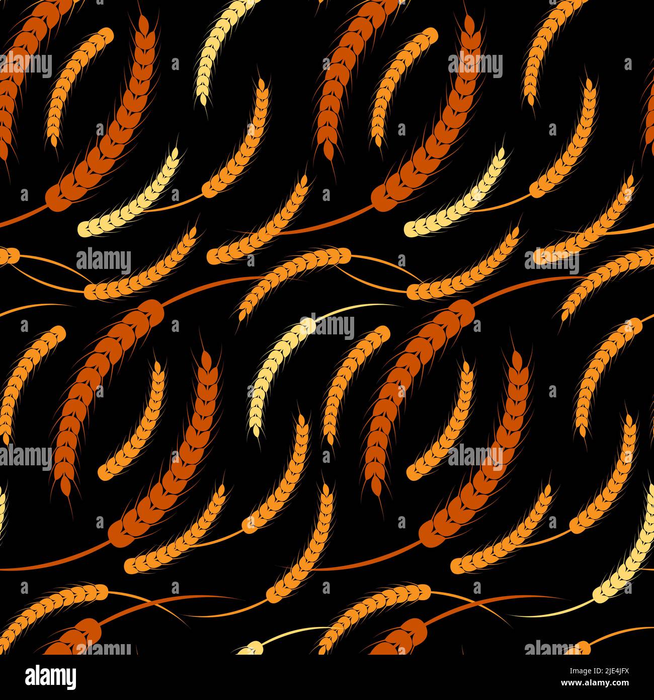 Seamless pattern ears of wheat on a black background. Multi color vector illustration Stock Vector