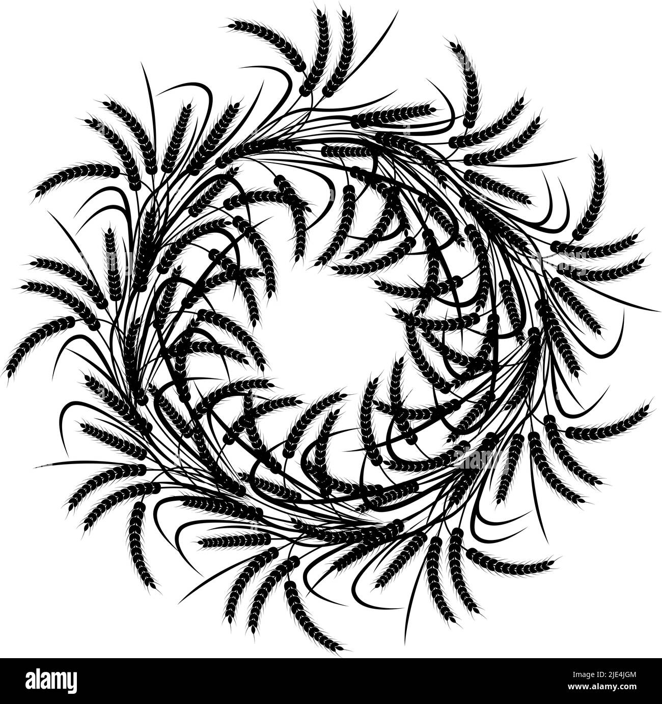 Circle, wreath of ears of wheat on a transparent background. Black and white vector illustration Stock Vector