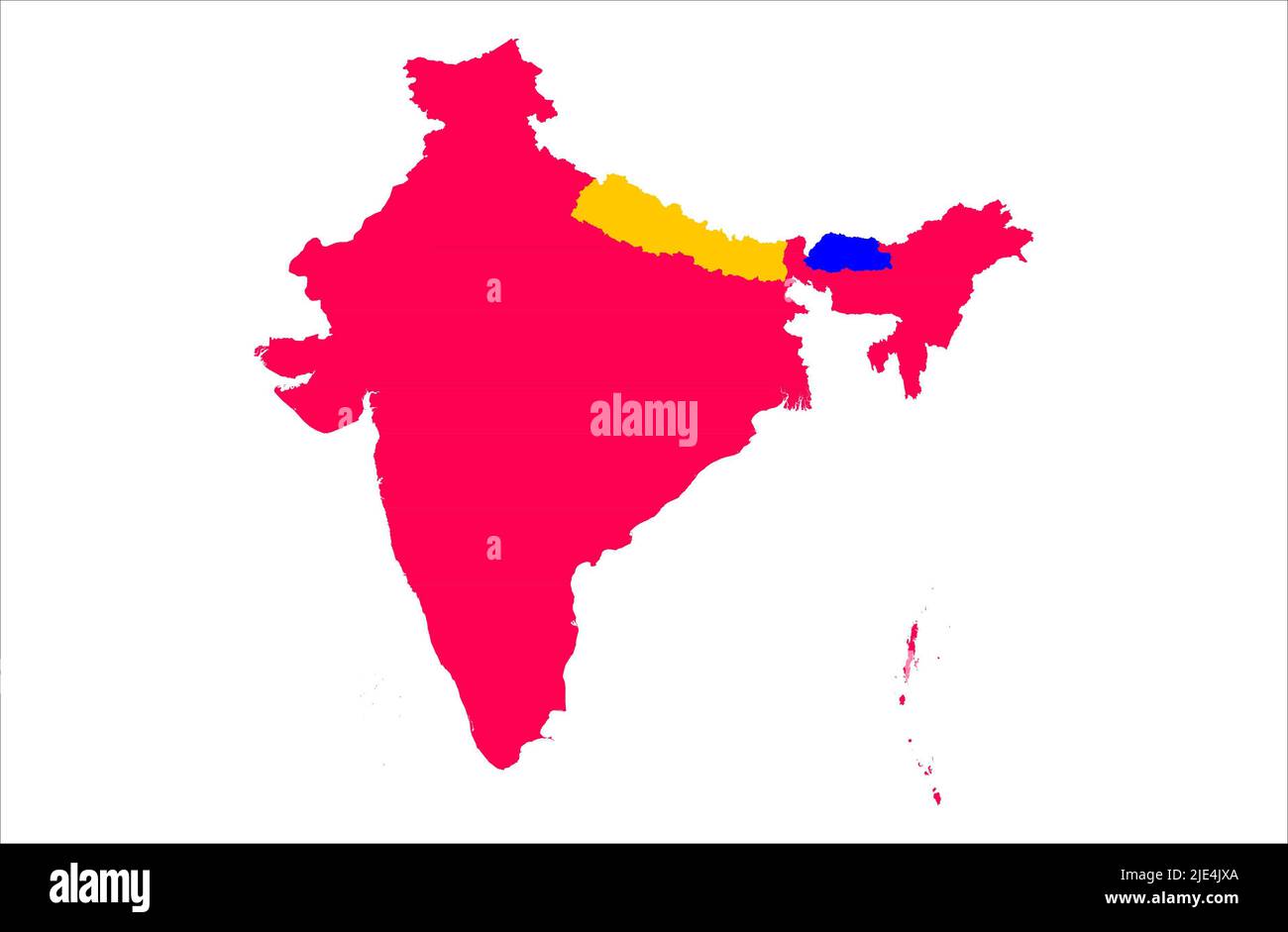 Nepal India Bhutan Vector Map Illustration on White background , Beautiful map of south asian countries Stock Photo