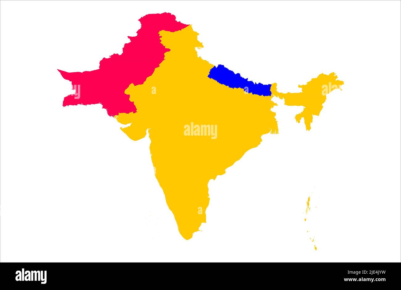 Nepal India Pakistan beautiful vector map illustration on white background Stock Photo