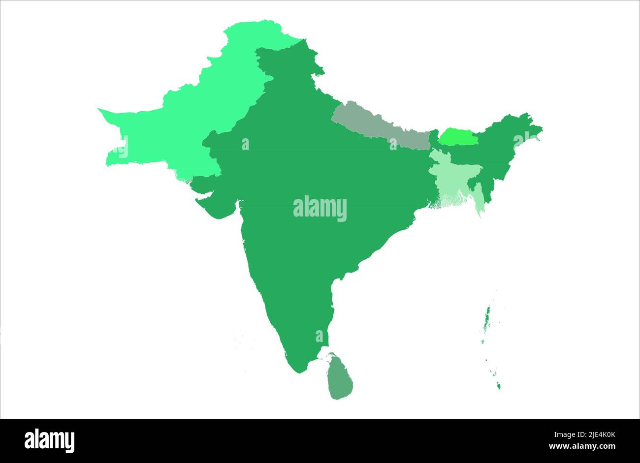 Beautiful South Asian countries green gradient vector map illustration on white background Stock Photo
