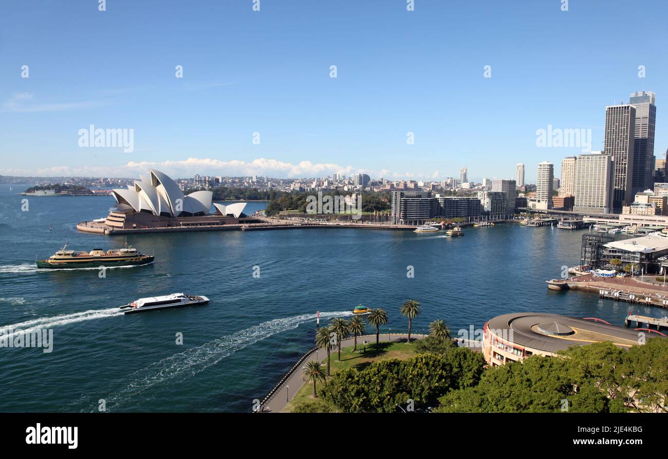 View of Circular Quay Sydney Australia from the Harbour Bridge. Sydney Australia Stock Photo