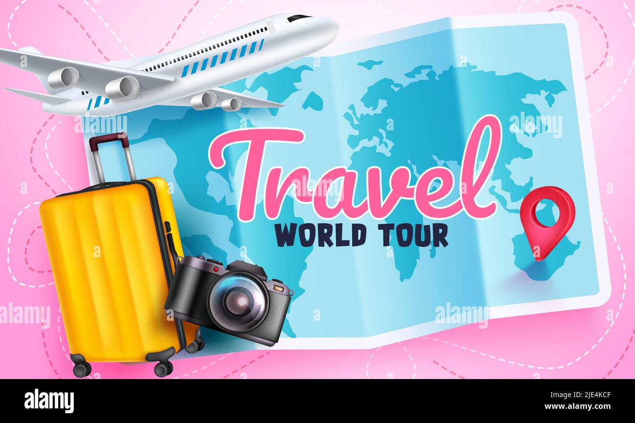Travel worldwide vector concept design. Travel world tour text in map