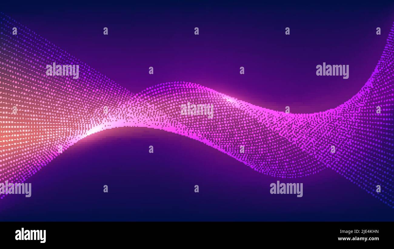 Abstract technology digital style dots wave lines particles with lighting effect on dark blue background. Vector illustration Stock Vector