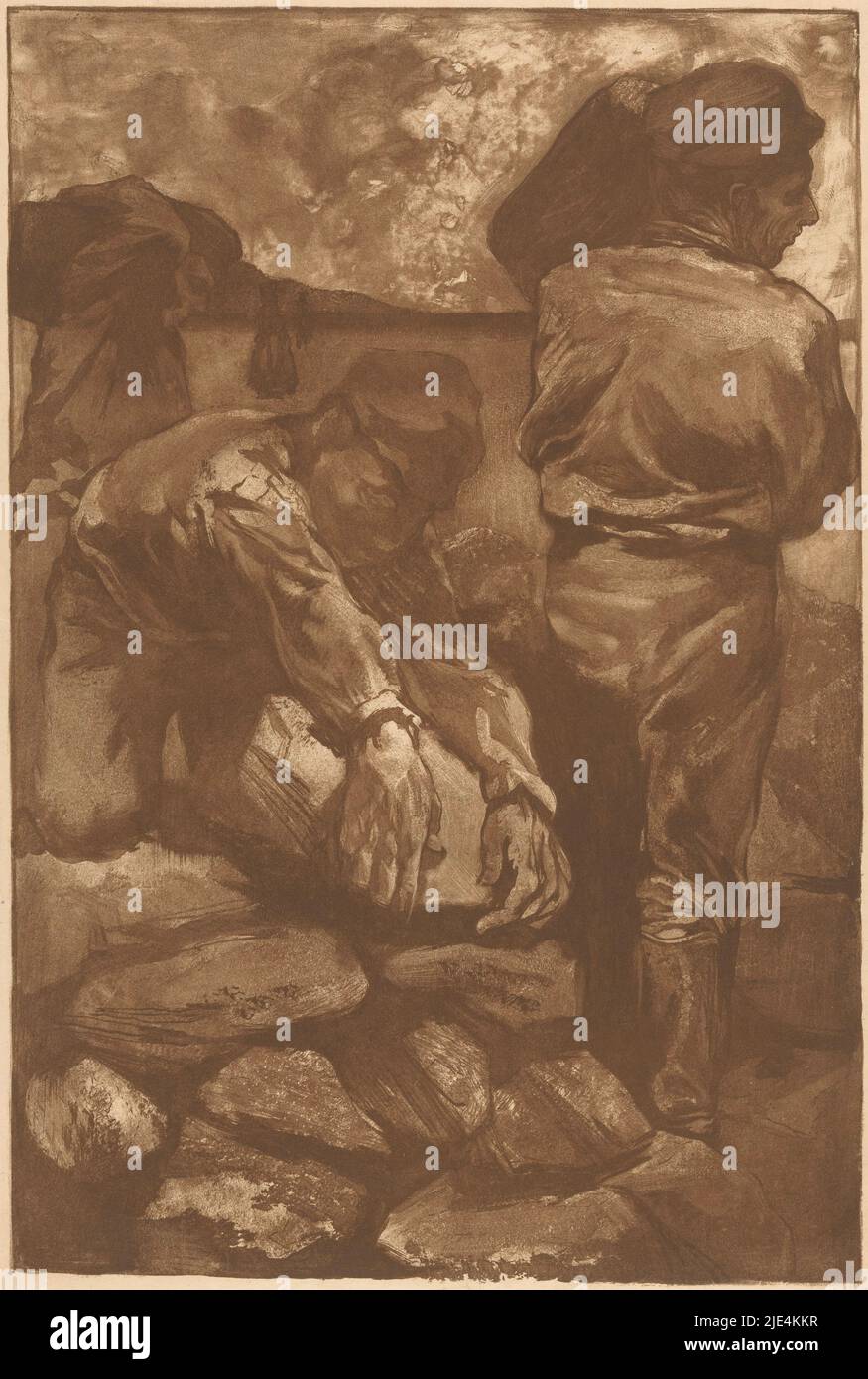 Stone lugging workers, Johannes Josephus Aarts, 1881 - 1934, Two men in ...