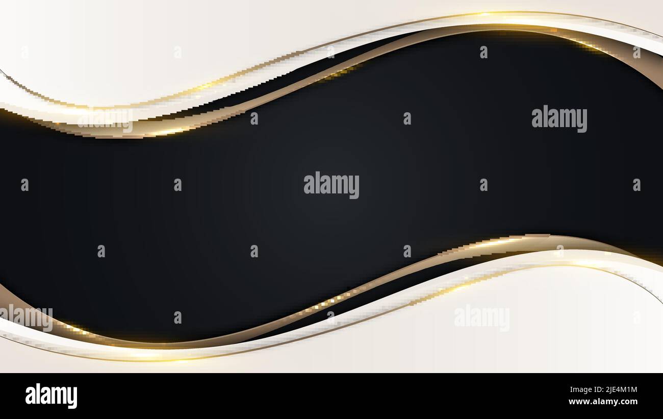 Elegant 3D abstract background white wave shape with gold ribbon and ...