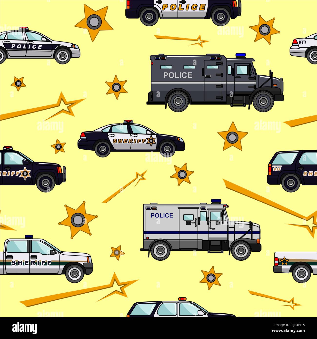 Detailed seamless background with police cars in a flat style Stock ...