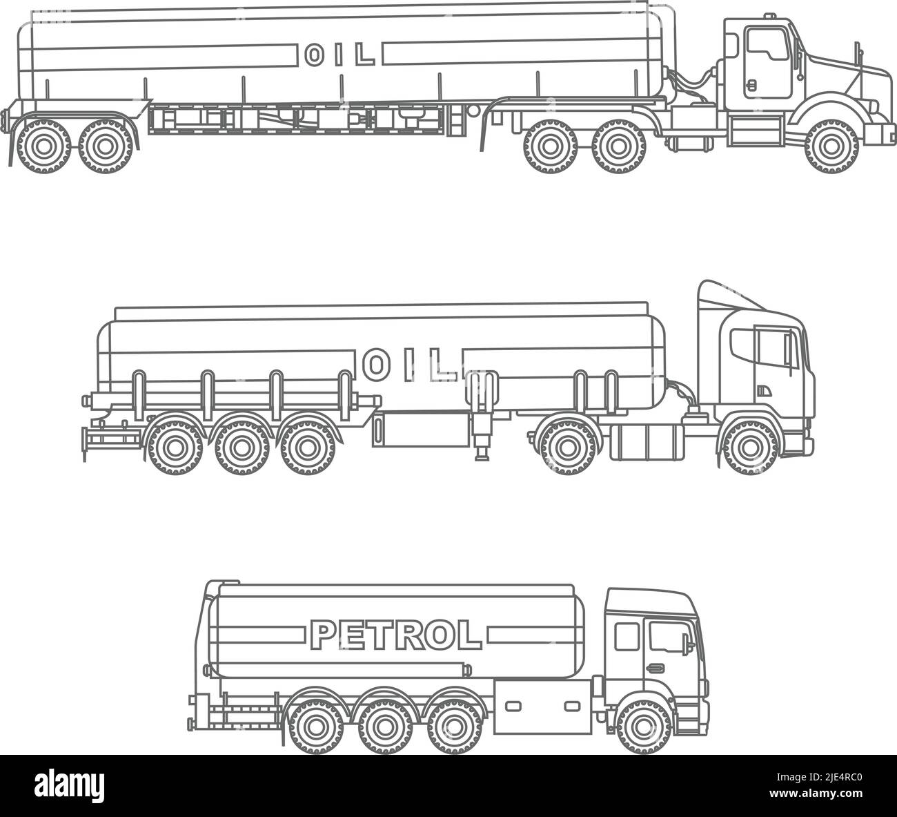 Detailed illustration of differences classic gasoline trucks isolated on white background in a flat style. Stock Vector