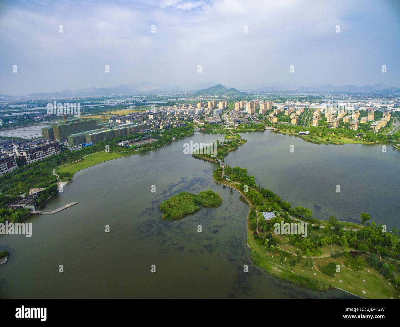 Zhejiang ningbo aerial panoramic view looking down Stock Photo