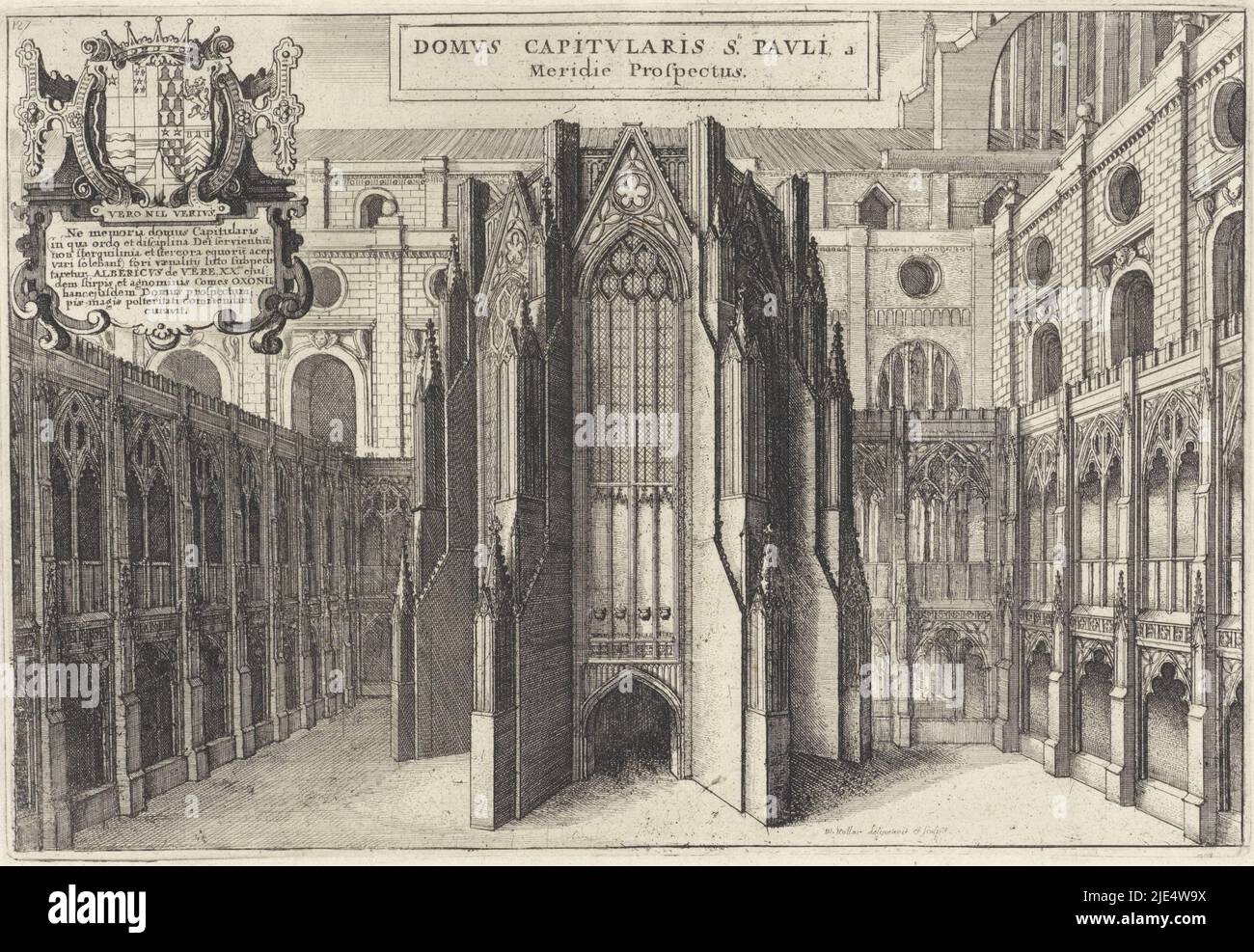 Print numbered top left: 127., Chapter house of Saint Paul's Cathedral in London History of Saint Paul's Cathedral in London (series title), print maker: Wenceslaus Hollar, (mentioned on object), Wenceslaus Hollar, (mentioned on object), London, 1658, paper, etching, h 197 mm × w 290 mm Stock Photo