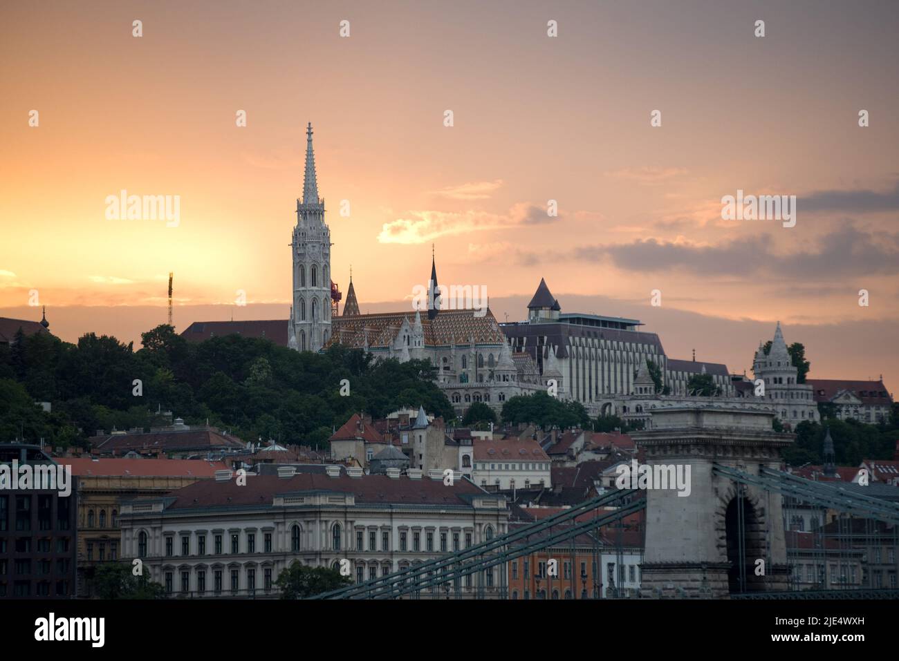 Buda side of Budapest at sunset, featuring st. Matthews church Stock Photo