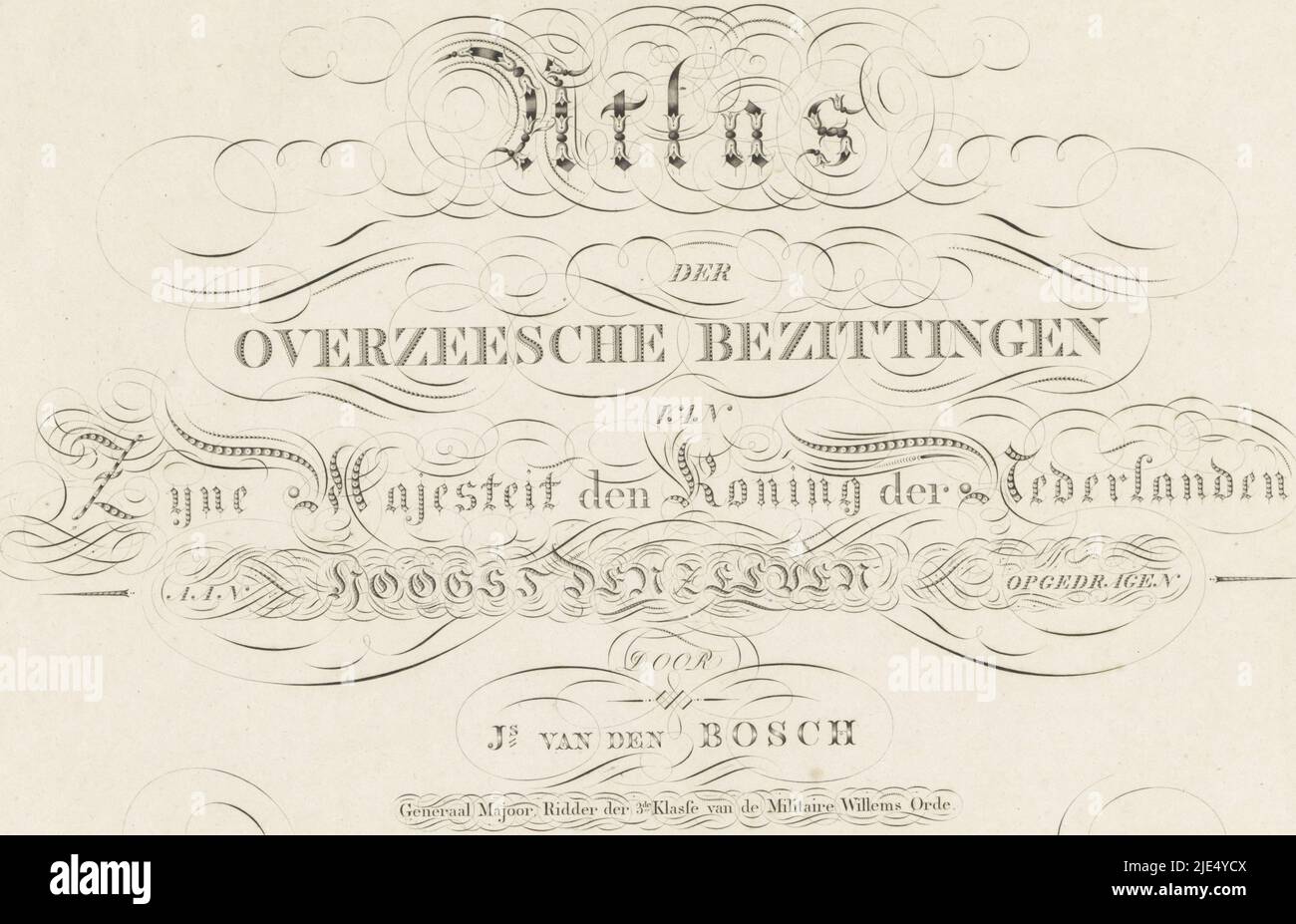Title print for the Atlas of Dutch Overseas Possessions, 1817 Atlas of the Overseas Possessions of His Majesty the King of the Netherlands, print maker: Jan Gerritsz. Visser, (mentioned on object), publisher: Gebroeders van Cleef, (mentioned on object), 1817, paper, engraving, h 375 mm × w 528 mm Stock Photo