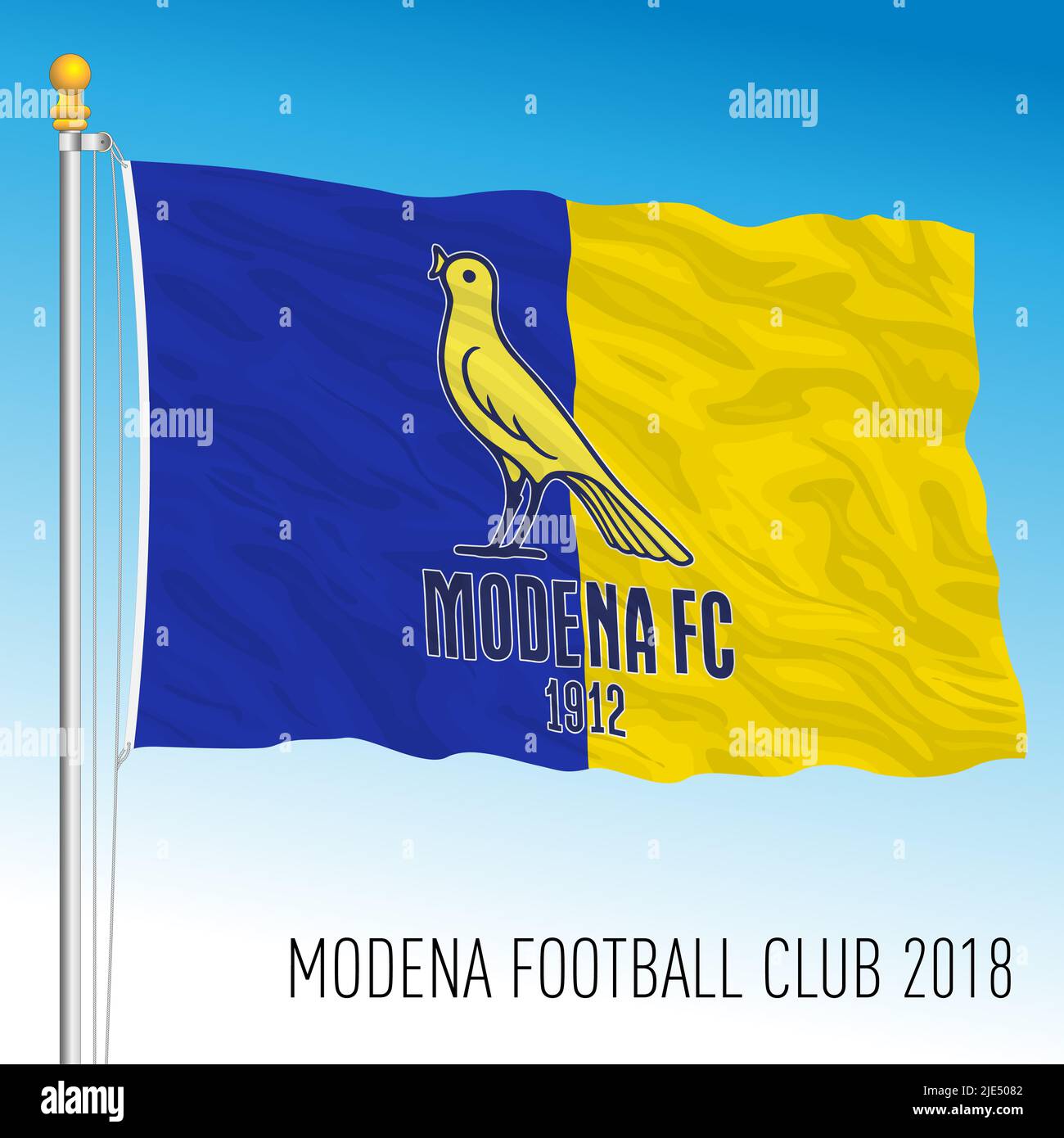 Modena, Italy, June 2022, Modena Football Club 2018 flag with new