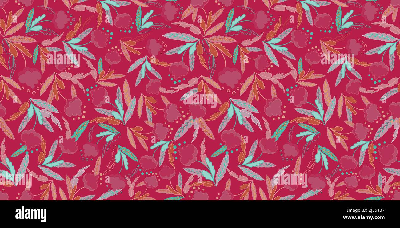 Pink vector floral Repeat Pattern Background. Seamless cotton flowers print. Great for fashion fabrics, garments, ladies allover print, accessories. Stock Vector