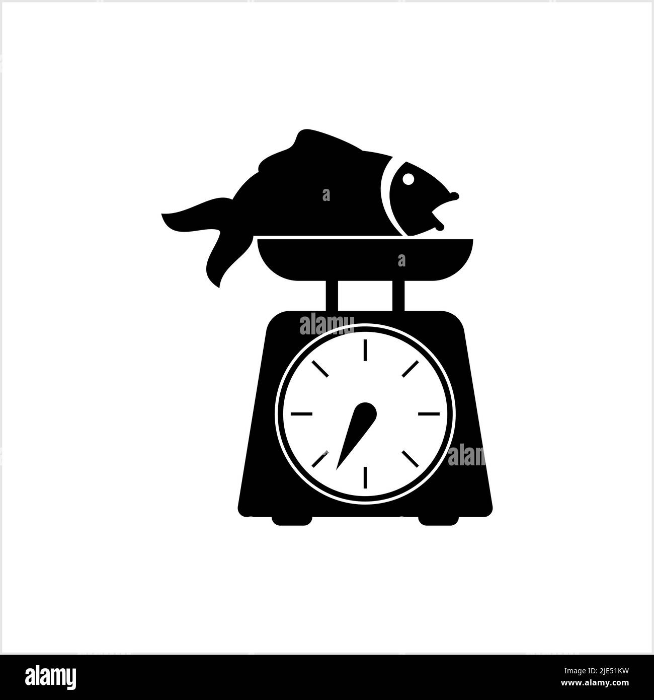 Fish On Weighing Scale Icon, Fish Weight Measuring Vector Art