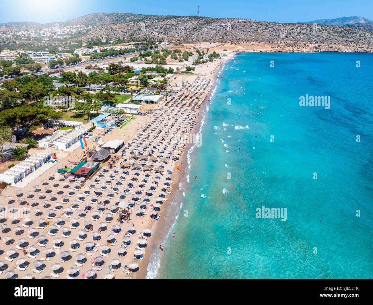 Aerial view of the beach resort at Varkiza, south Athens coast Stock