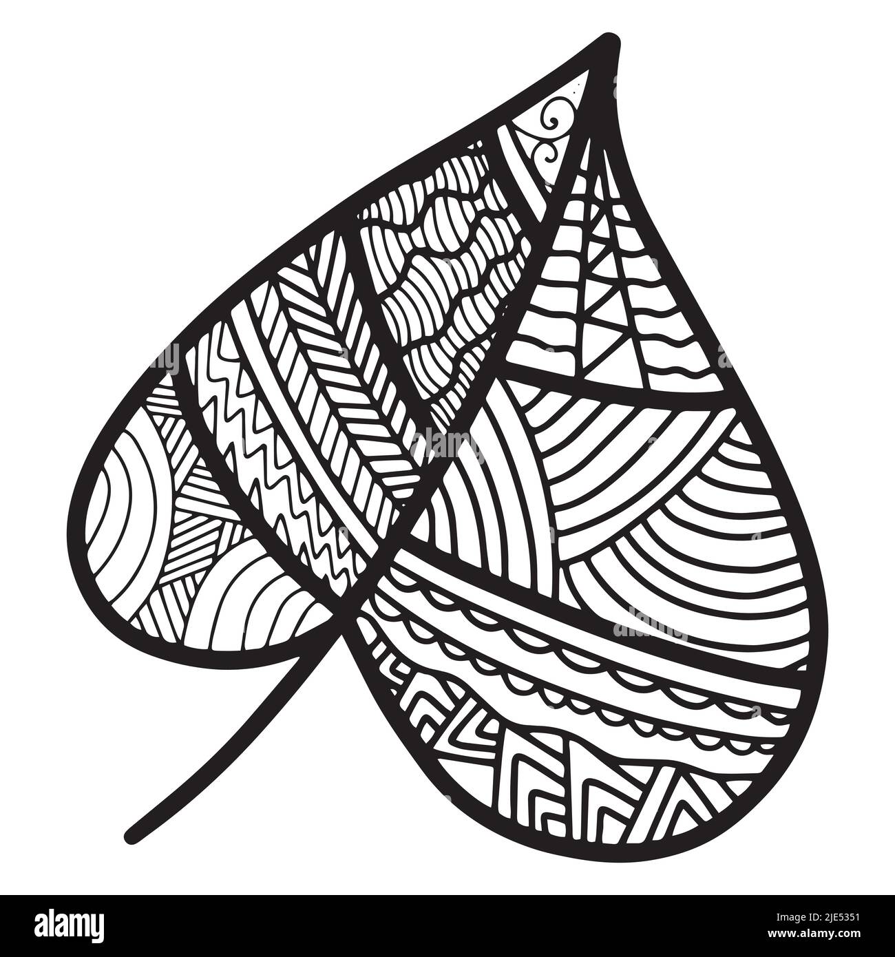 PrintVector zen tangle and doodle leaf. Nature coloring book. Black and ...