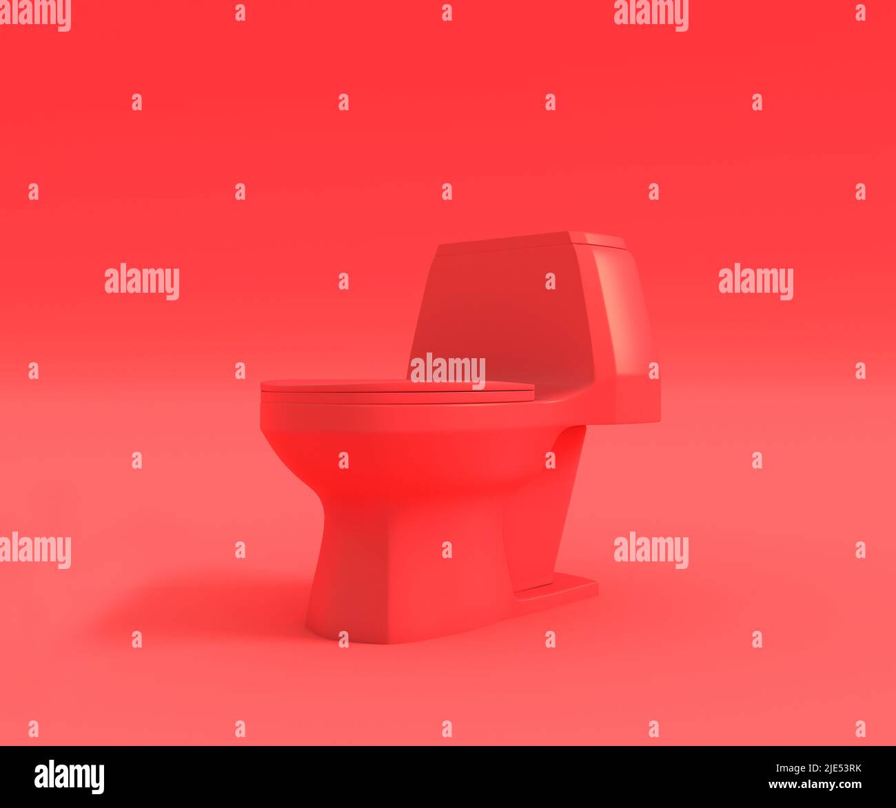 Red toilet bowl isolated on red background, 3D rendering Stock Photo