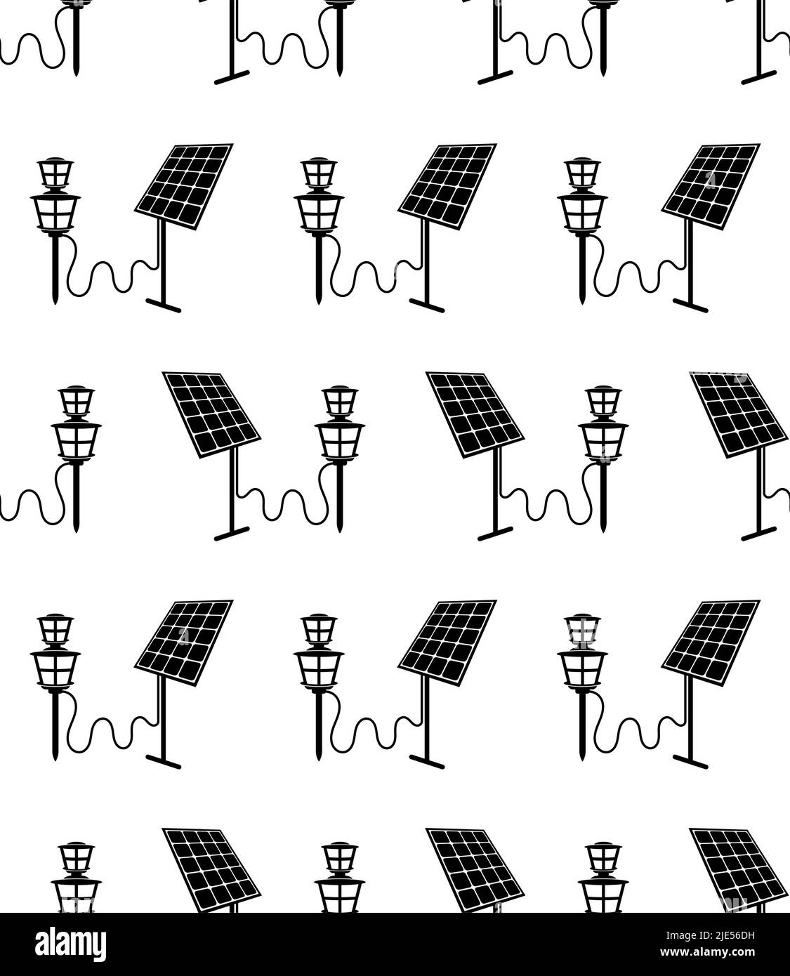 Solar Garden Light Icon Seamless Pattern, Garden Decorative Waterproof Lamp Vector Art