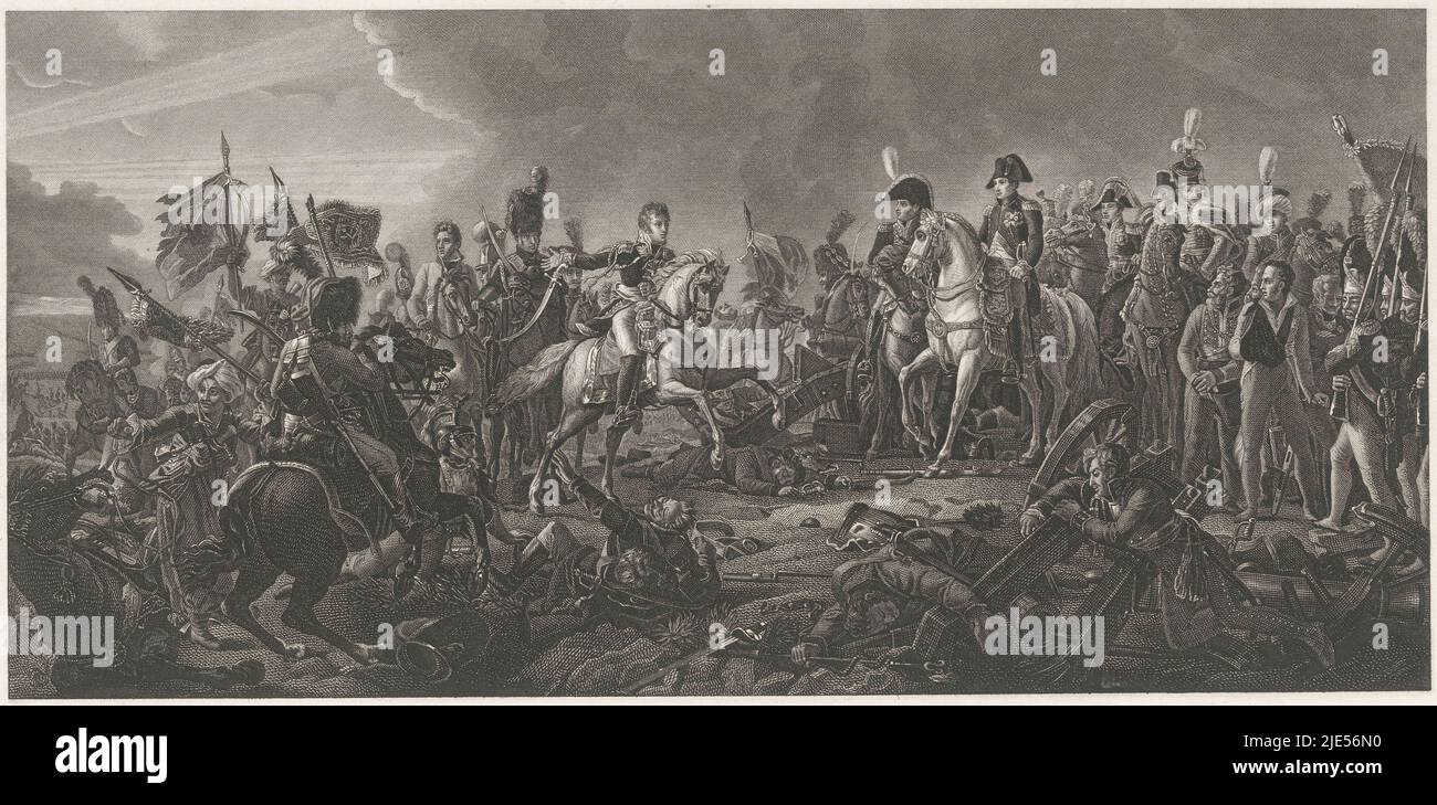 Napoleon receives news of victory at the Battle of Austerlitz, 2 December 1805, Battle of Austerliz, 1805 Bataille d'Austerlitz., print maker: anonymous, 1805 - 1899, paper, steel engraving, h 282 mm × w 453 mm Stock Photo