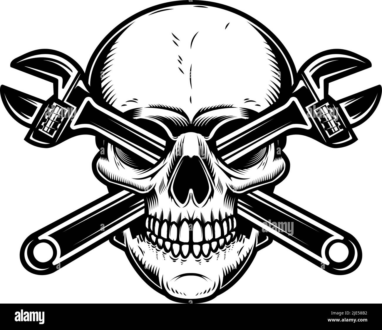 Vintage skull with crossed plumbing wrenches. Design element for poster