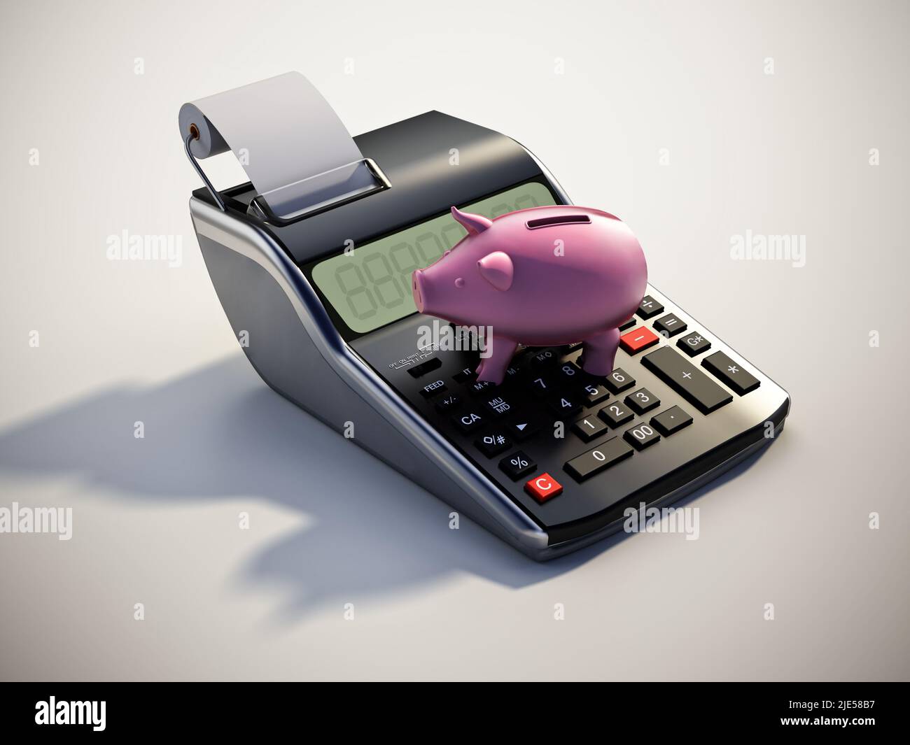 Piggy bank standing on calculator. 3D illustration Stock Photo - Alamy