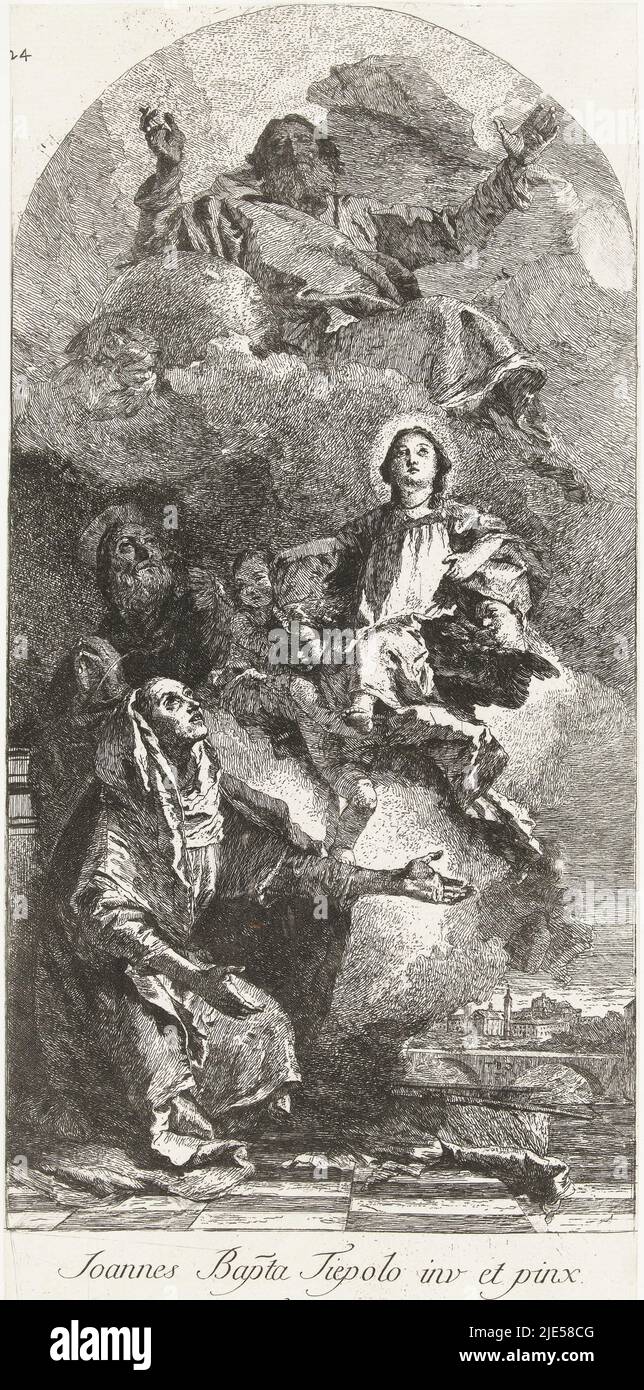 Sts Joachim and Anna with God the Father and the Virgin Holy Anna and Joachim with Mary and God the Father, print maker: Lorenzo Baldissera Tiepolo, (mentioned on object), after: Giovanni Battista Tiepolo, (mentioned on object), Italy, 1759 - 1761 and/or 1775, paper, etching, h 362 mm × w 170 mm Stock Photo