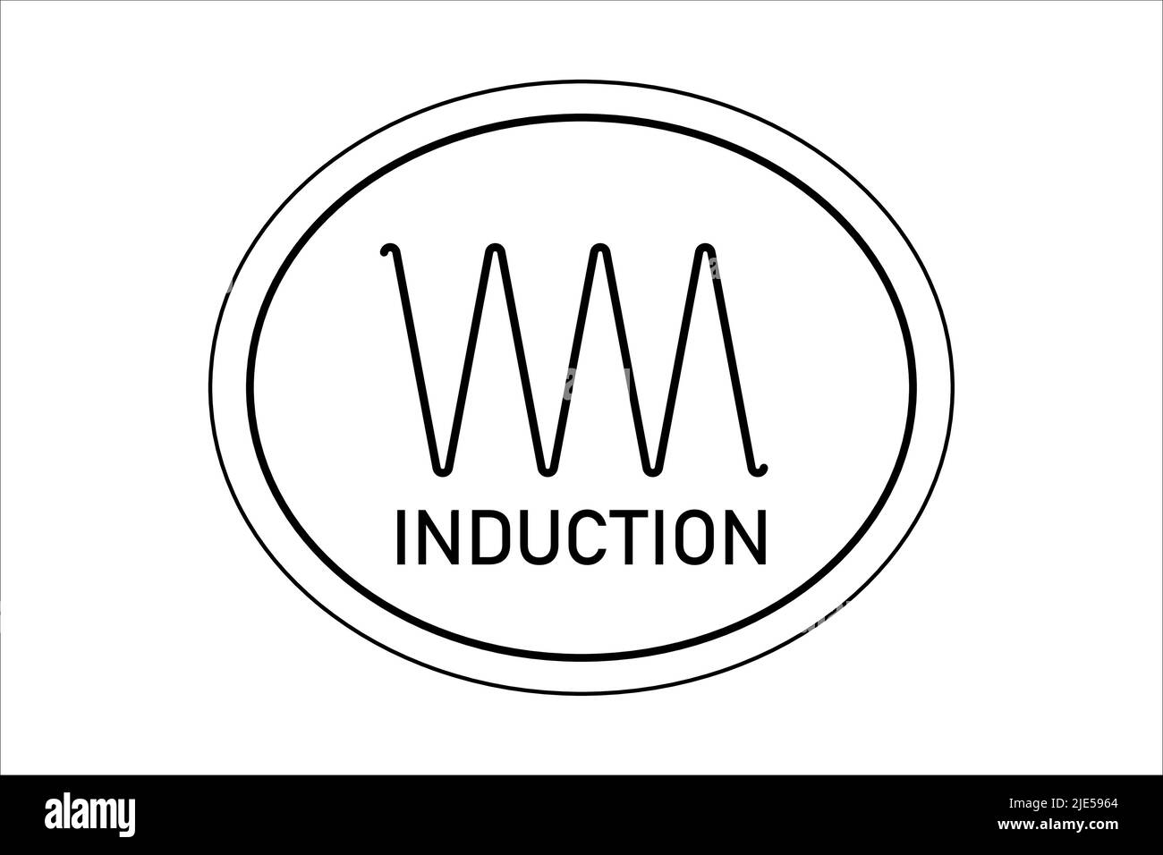 Induction, Icon for marking dishes. To designate a surface, a coating. Vector isolated illustration on white background, black and white line Stock Vector
