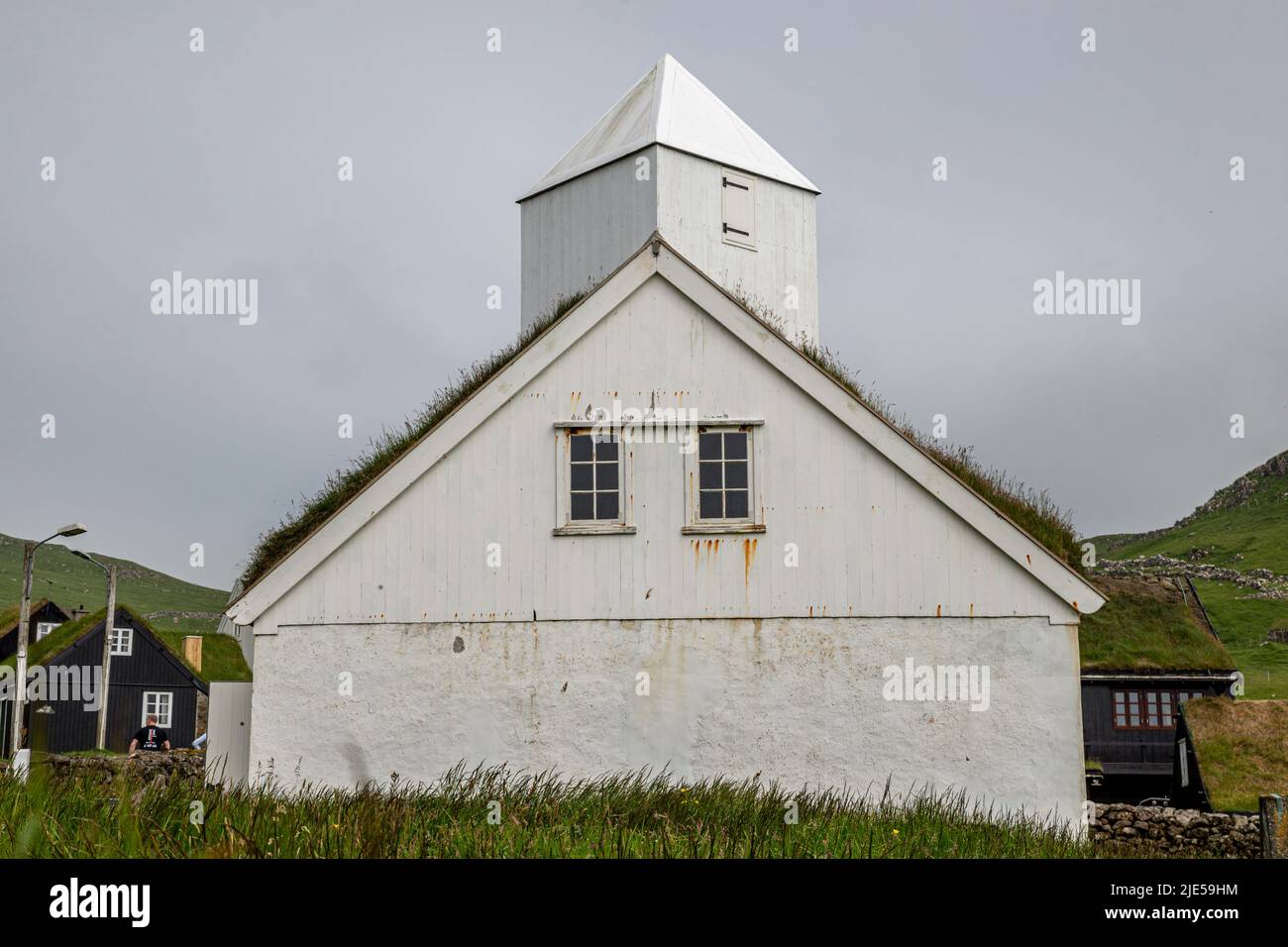 Main church in Mykines village, Mykines Island, Faroe Islands Stock Photo