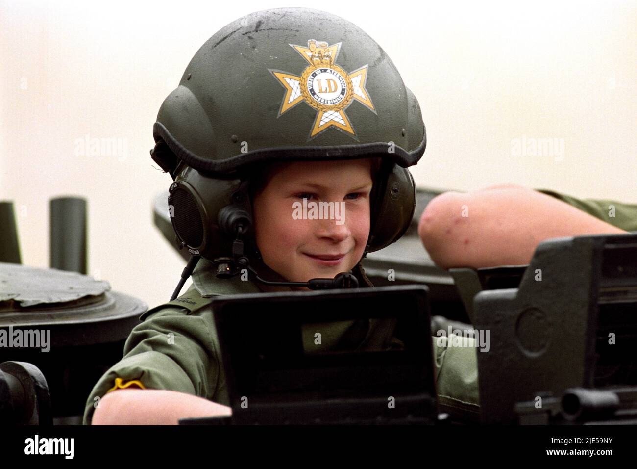 File photo dated 29/7/1993 of Prince Harry during a visit to the barracks of the Light Dragoons in Hanover, Germany. The Duchess of Cambridge was photographed sitting in an armoured vehicle in pictures released on Saturday to mark Armed Forces Day. Issue date: Saturday June 25, 2022. Stock Photo