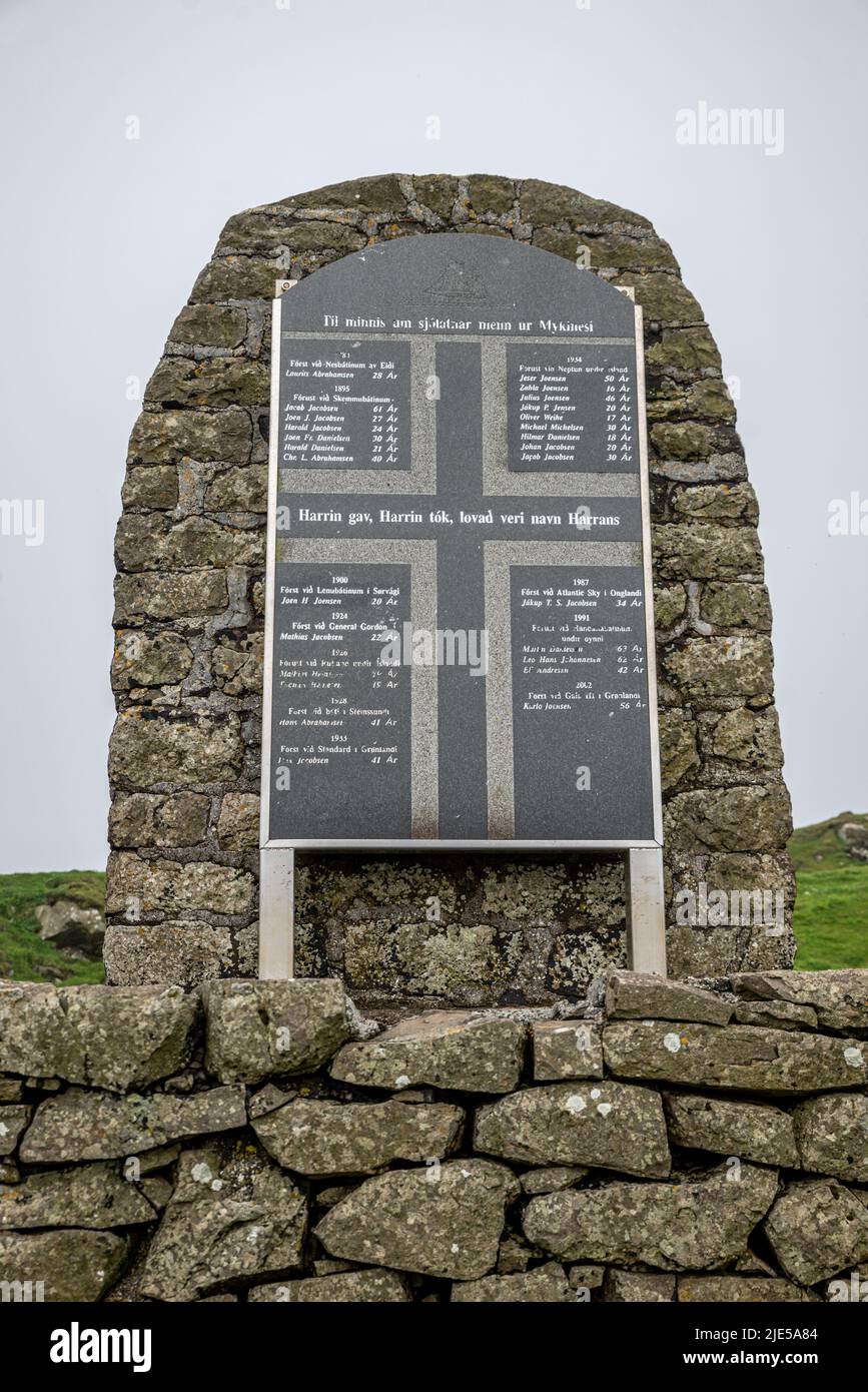 List of deceased people on sea, Mykines Island, Faroe Islands Stock Photo