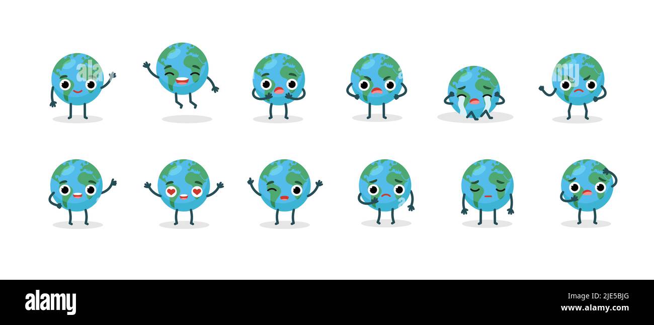 Set characters emotional planet earth. Happy environment day concept. Stock Vector