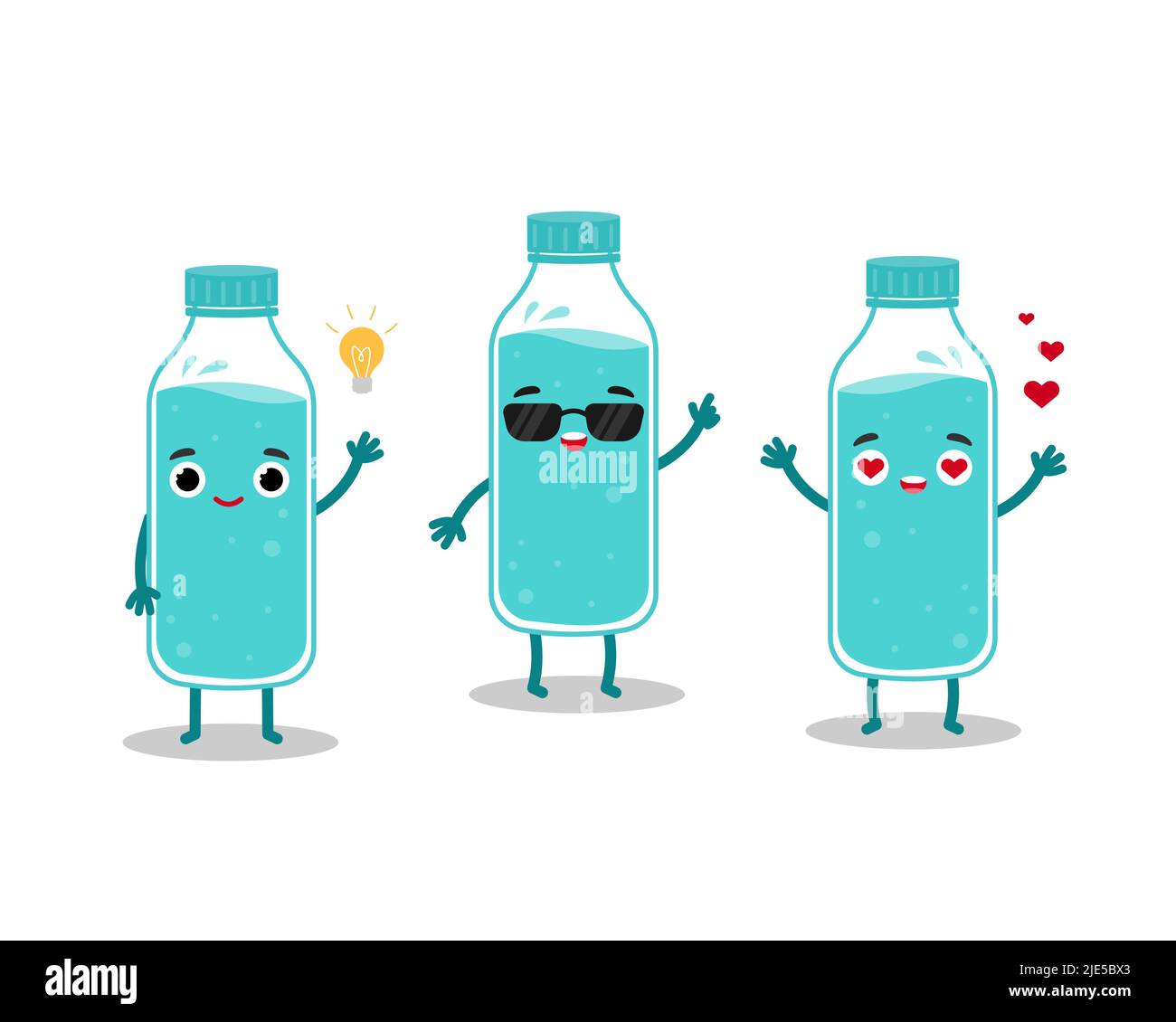 Emoji water bottle character group. Concept for healthy drinking water